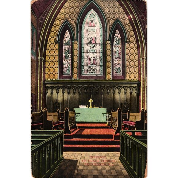 Vintage Postcard Of Grace Church Interior Providence RI Unused Collectible - Picture 1 of 2